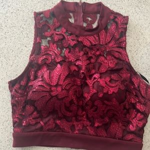 Speechless burgundy red lace sequin formal crop top sleeveless juniors-size 3